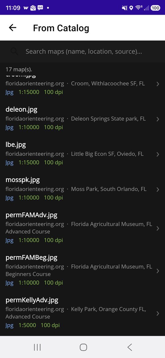 The Map Library: maps ready to open, with their scale.