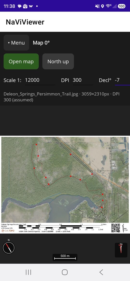 Setting a map’s scale, resolution and declination (the difference between true and magnetic north).